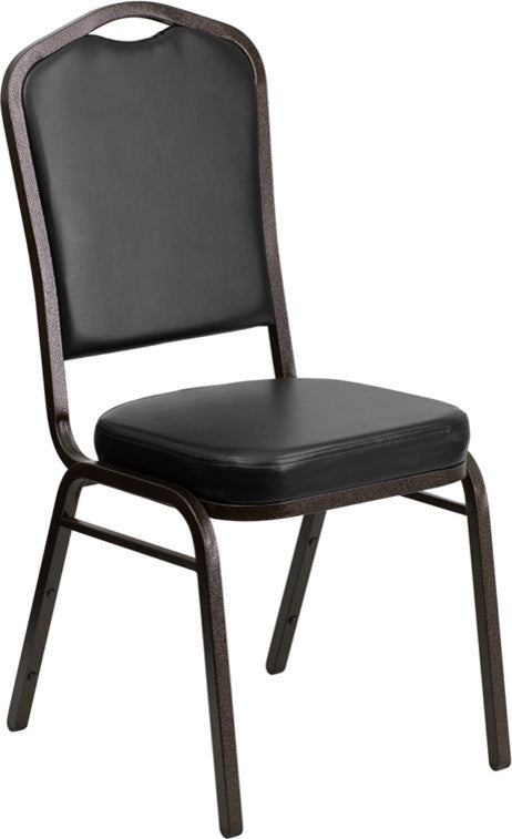 Crown Back Stacking Banquet Chair in Black Vinyl - Gold Vein Frame