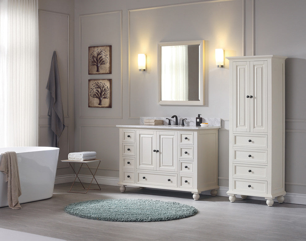 Avanity Thompson 49" Vanity, French White Finish, Carrera White Marble Top