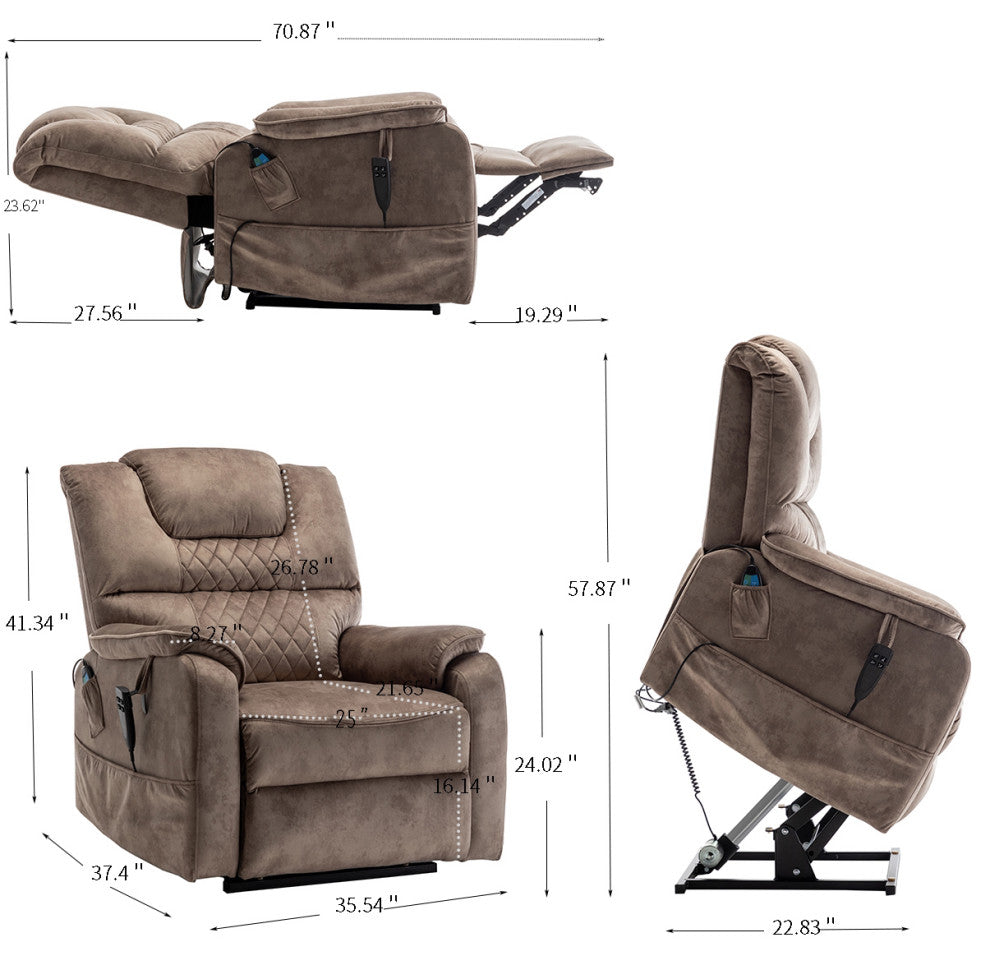 Motor Lift Recliner with Infinite Position & Extra-Wide Seat, Beige+brown