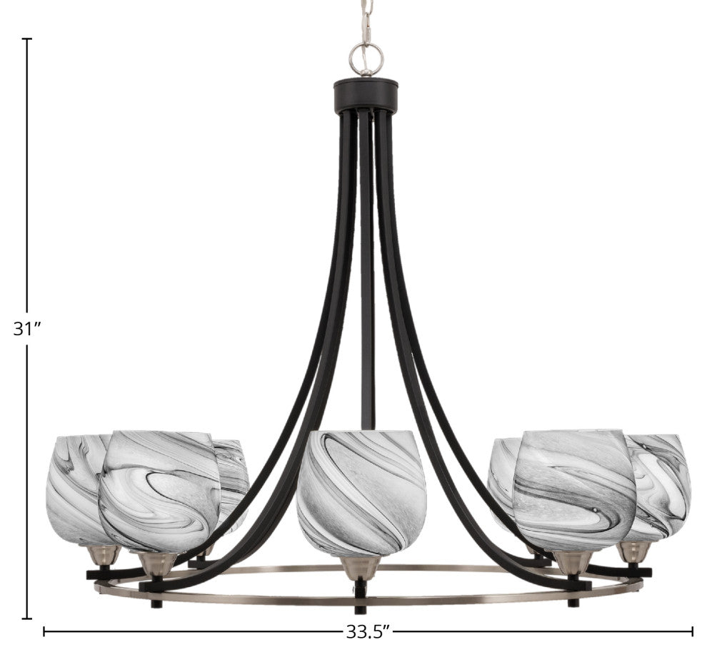 Paramount 8-Light Chandelier, Matte Black & Brushed Nickel, 6" Onyx Swirl