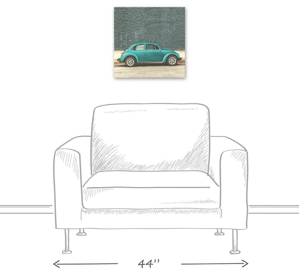 Faded Blue Beetle Bug Car 16x16 Canvas Wall Art