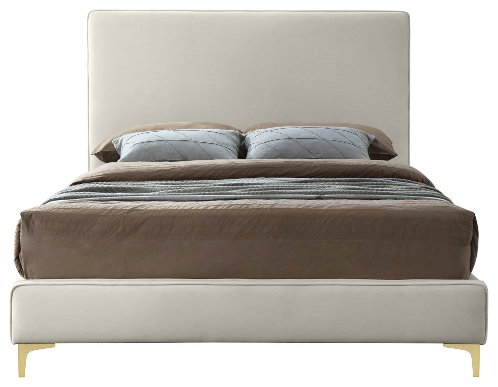 Geri Velvet Upholstered Bed, Cream, King