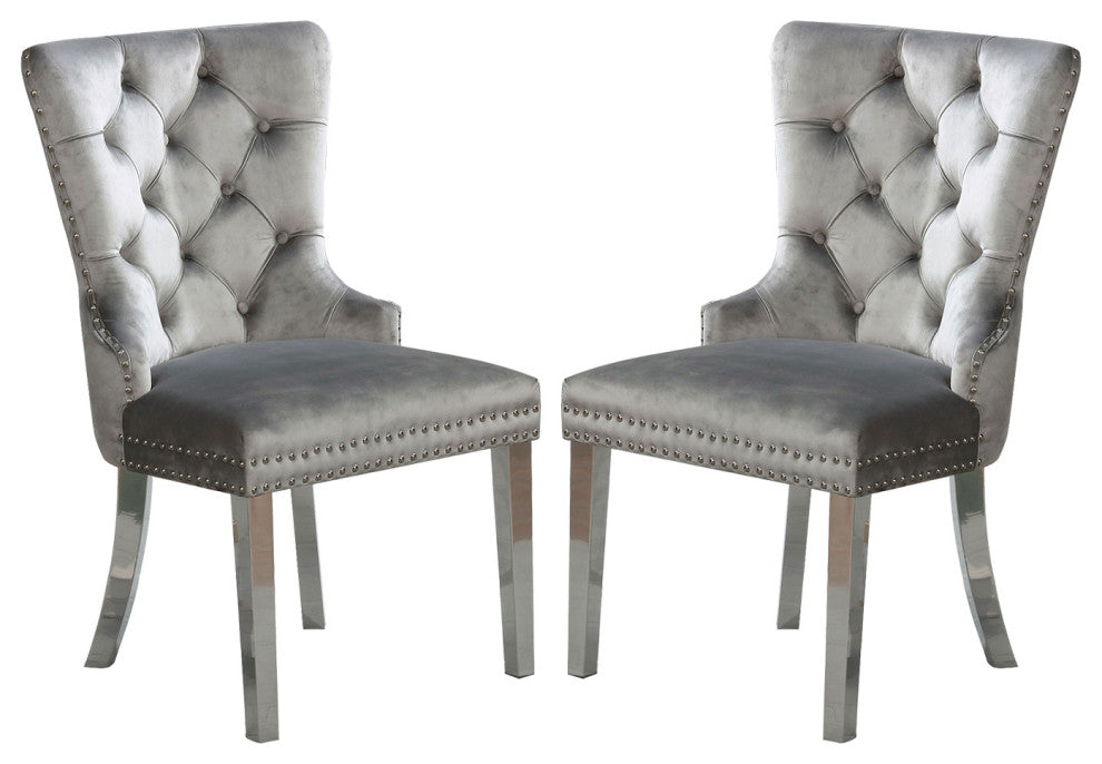 Set of 2 Wingback Dining Chair with Button Tufted, Gray