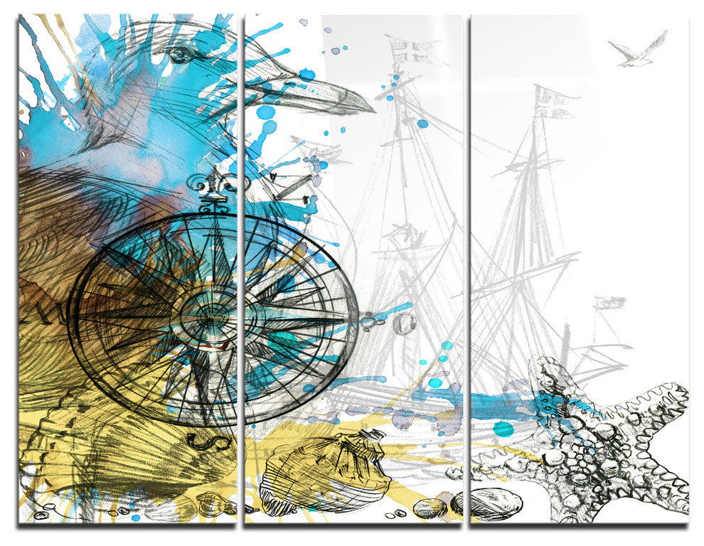 "Marine Background Illustration Art" Metal Wall Art, 3 Panels, 36"x28"