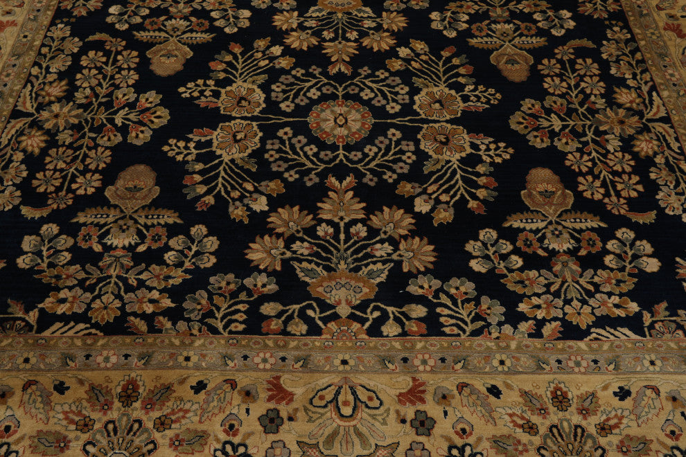 8'11''x11'8'' Hand-Knotted Wool 250 KPSI Oriental Area Rug, Midnight Blue & Tan