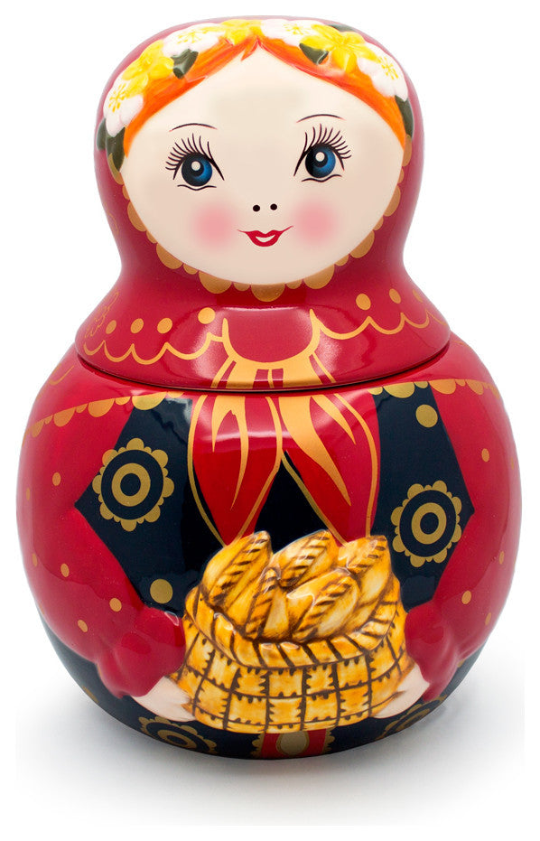 Ceramic Cottage Girl Cookie Jar Pirogi 10"