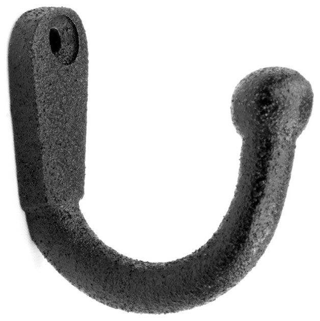 Black Wrought Iron Wall Mount Coat Hook 2" Proj. Rust Resistant with Hardware