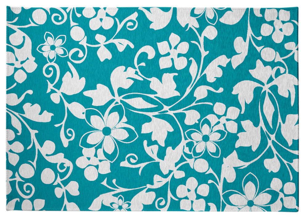 Evelyn Spring Chenille Rug, Turquoise, 5'x7'