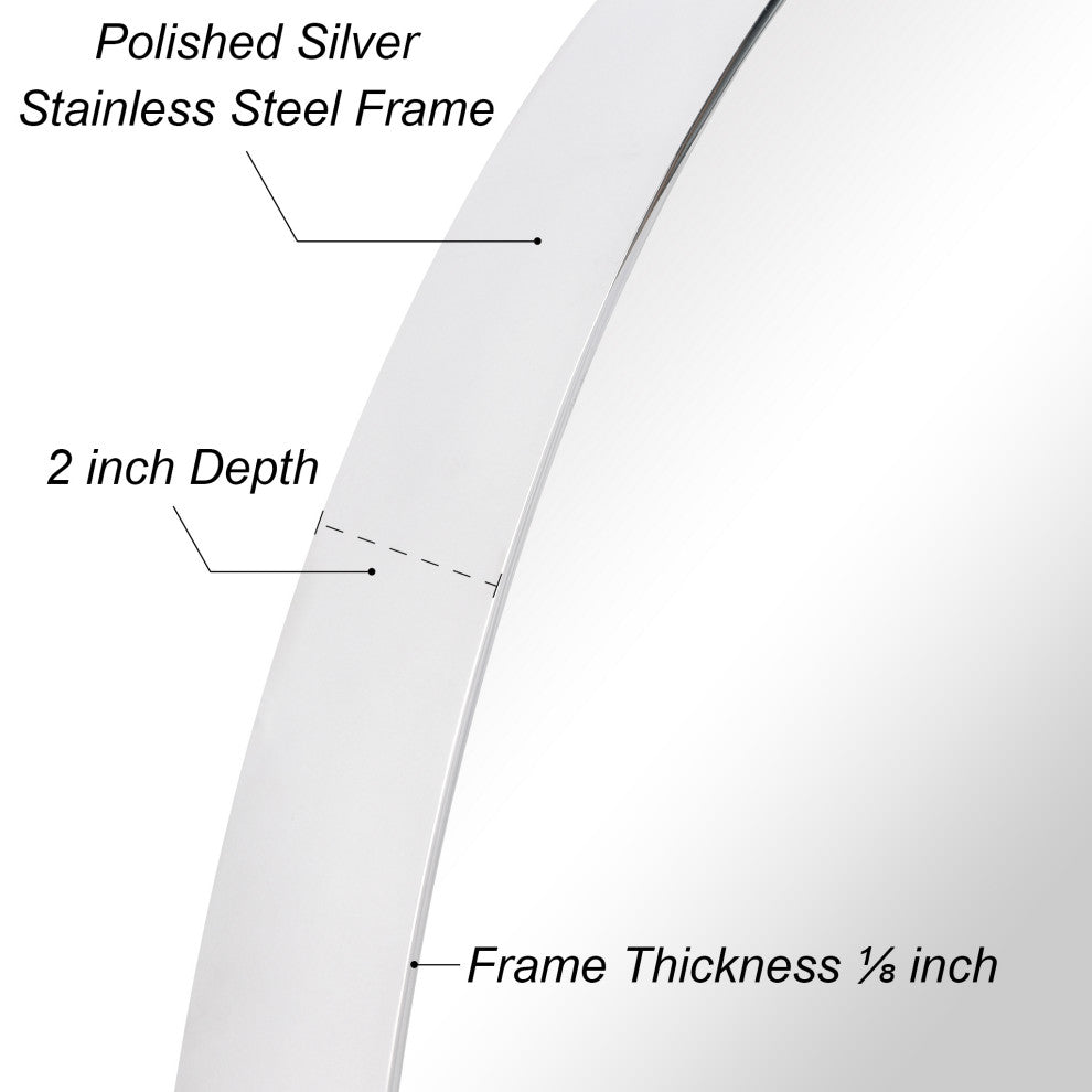 Ultra Stainless Steel Round Wall Mirror- 30"x30", Polished Silver