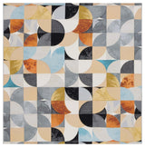 Safavieh Barbados Collection Indoor-Outdoor, BAR539 Rug, Ivory Black/Blue Rust, 6'6" Square