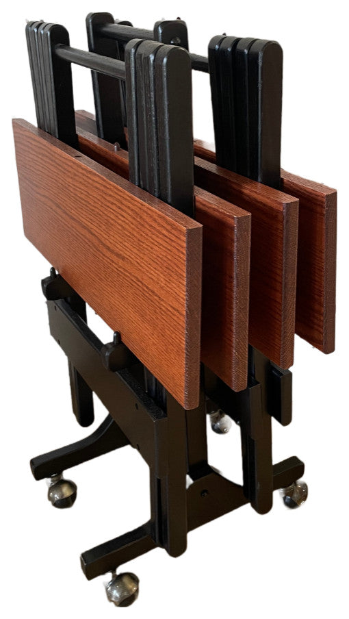 Folding Table, Set of 4, With Casters, Black and Harvest