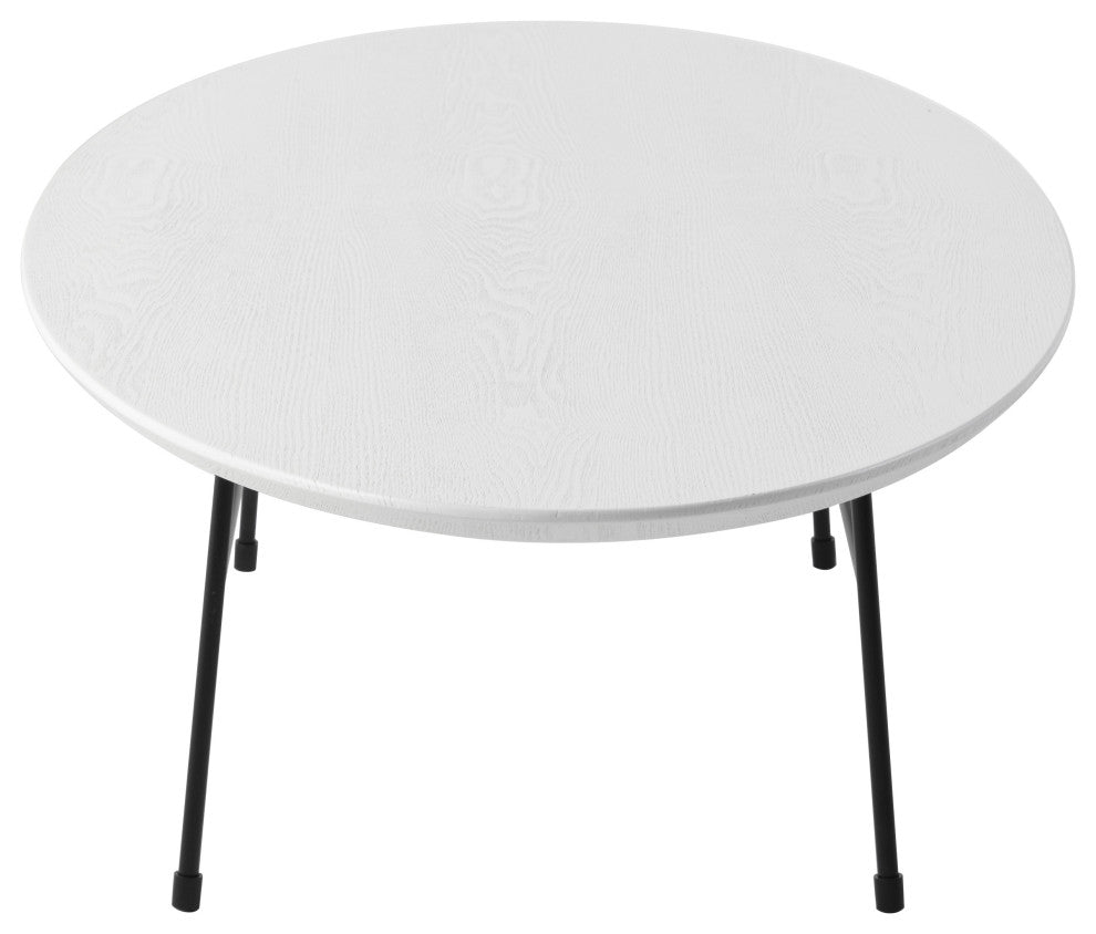 LeisureMod Rossmore Oval Coffee Table with Black Steel Frame, White