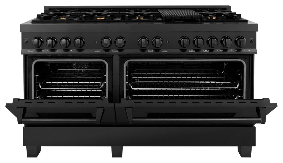 ZLINE Freestanding Range in Black Stainless Steel with Brass Burners (RAB-60)