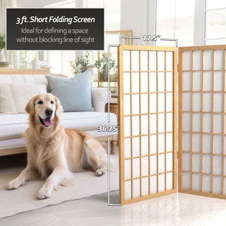 3' Tall Window Pane Shoji Screen, Natural, 5 Panels