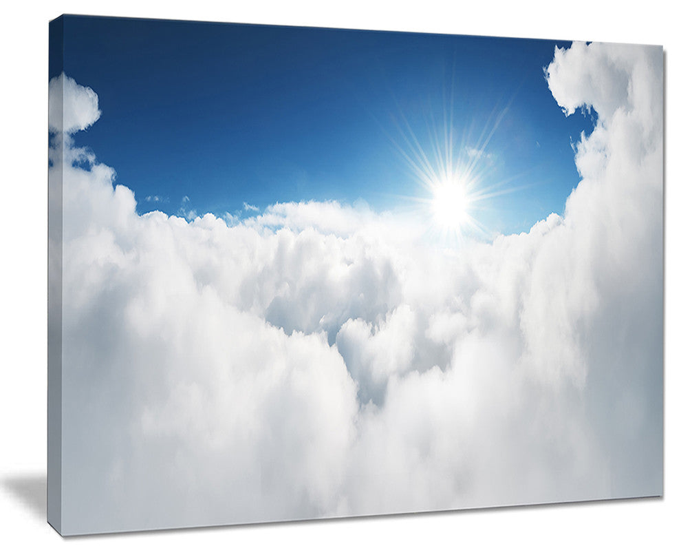 "Blue Sky And Sun Over Clouds" Contemporary Landscape Canvas Art, 20"x12"