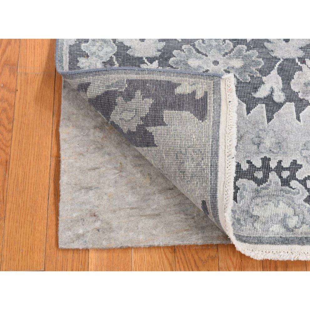 Nevada Gray Hand Knotted Oushak Influence Silk With Wool Runner Rug 2'6"x11'10"