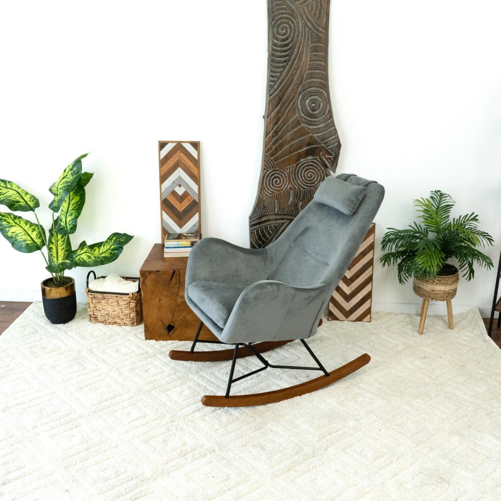 Rumi Mid-Century Modern Indoor Nursery Rocking Chair, Dark Grey