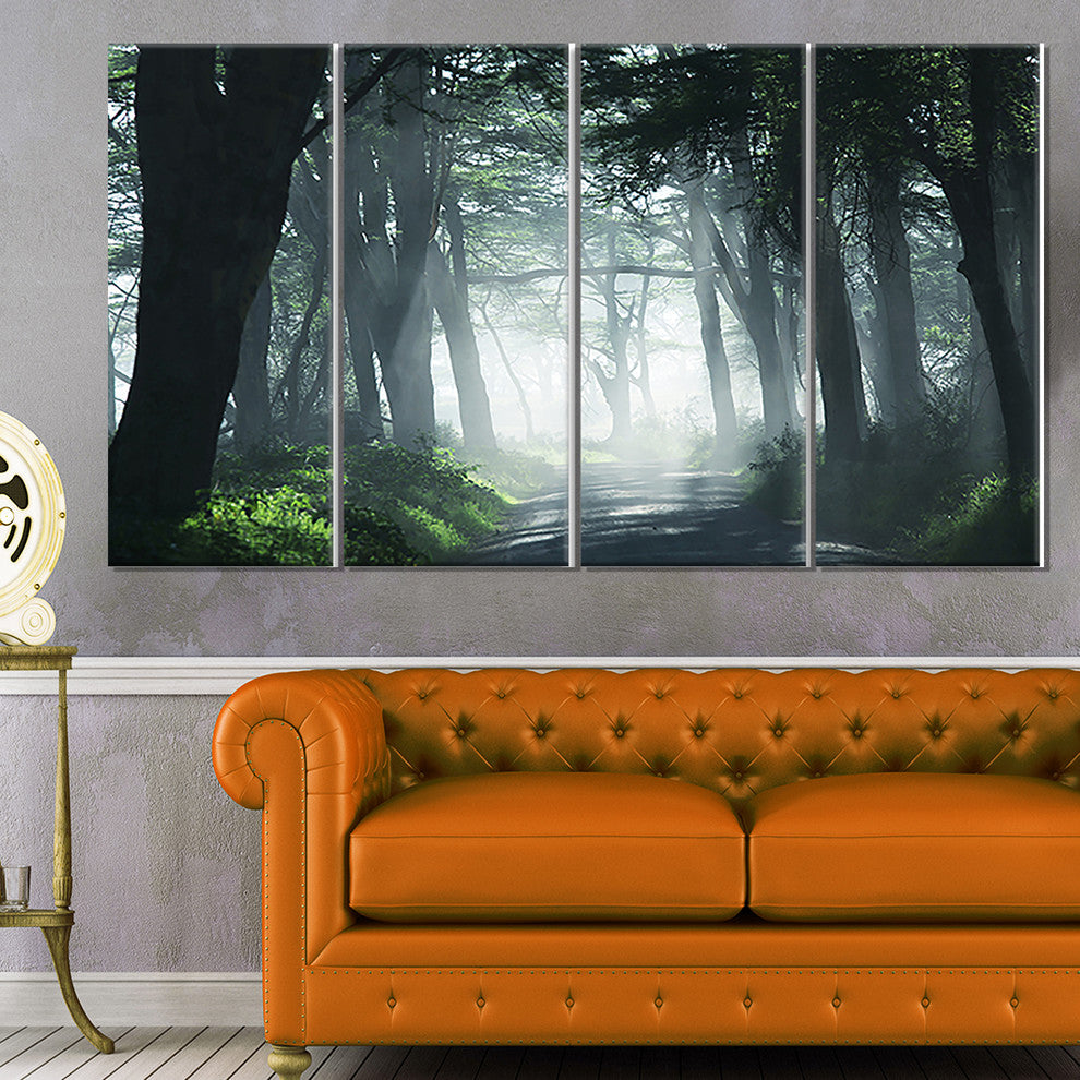 Dense Rain Forest At Sunrise, Landscape Canvas Art, 48"x28", 4 Panels