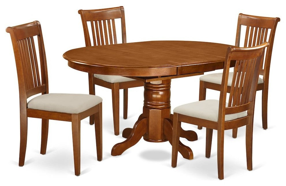 5-Piece Set Avon With Leaf And 4 Cushiad Chairs In Saddle Brown