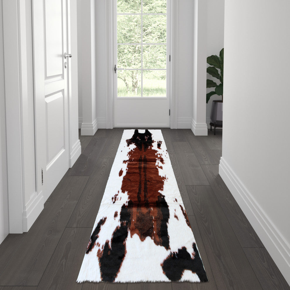 Naomi Collection Runner 3' x 9' Faux Cowhide Print Area Rug, Brown