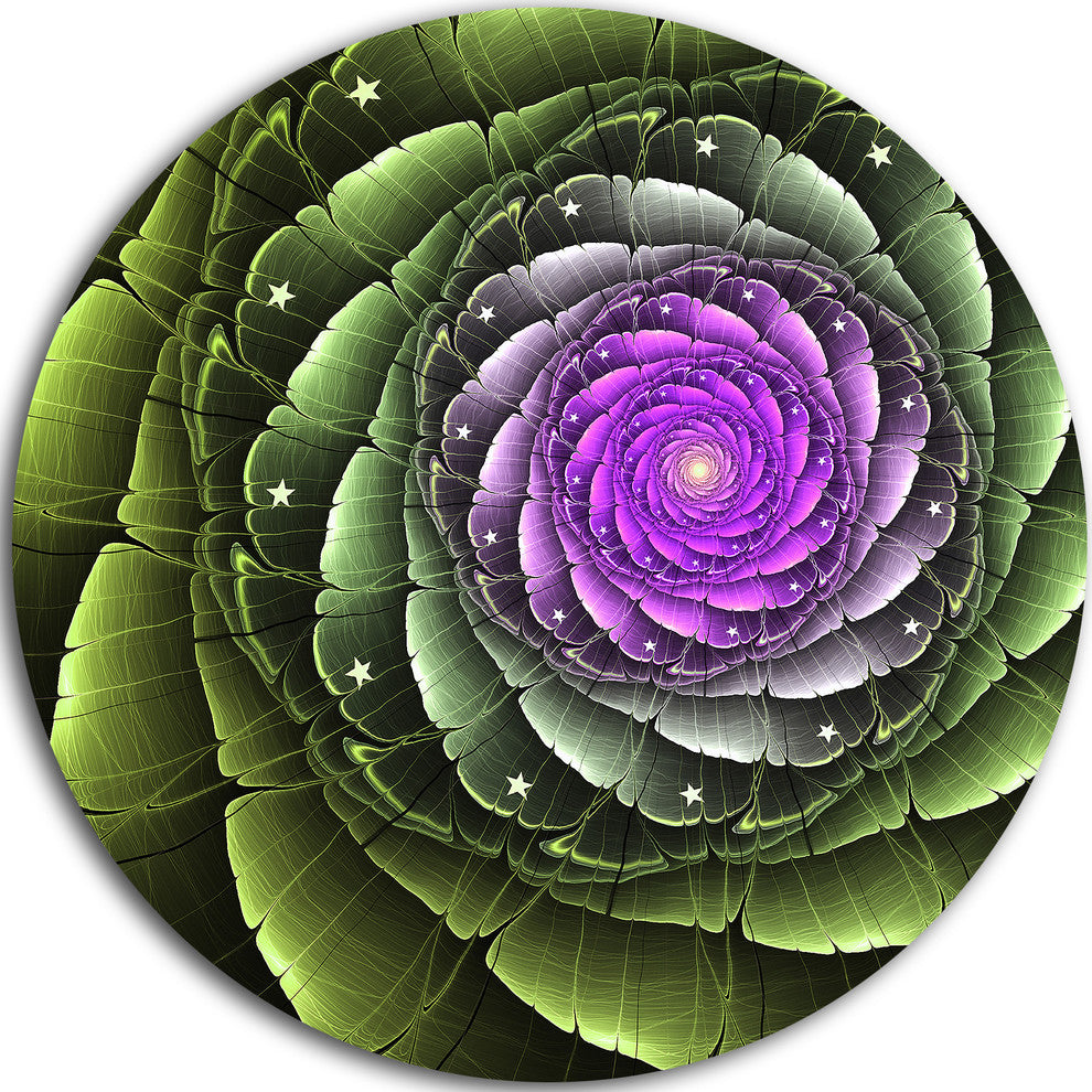 Lush Green And Purple Fractal Flower, Floral Round Wall Art, 23"