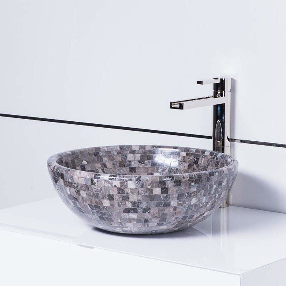 Vigillini Natural Stone Mosaic Luxury Vessel Sink, Gray