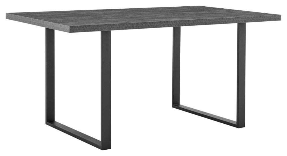 Fenton and Gray Pacific 7-Piece Dining Set, Black Matte Powder Coating, Gray Faux Leather and Black Table