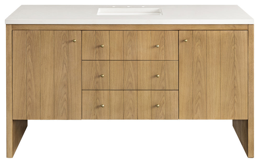 Hudson 60" Single Vanity, Light Natural Oak,  White Zeus Quartz Top