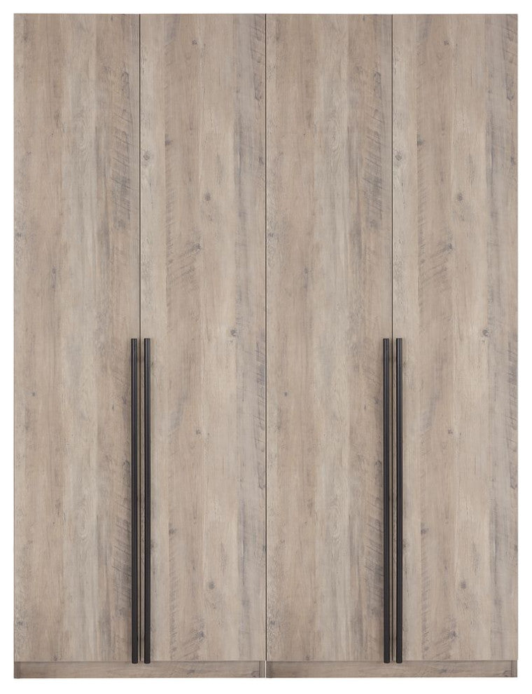 Lee Modern 2-Piece Wardrobe With 1 Rod, 2 Drawers, 3 Shoe Storage & 5 Shelves, Rustic Gray