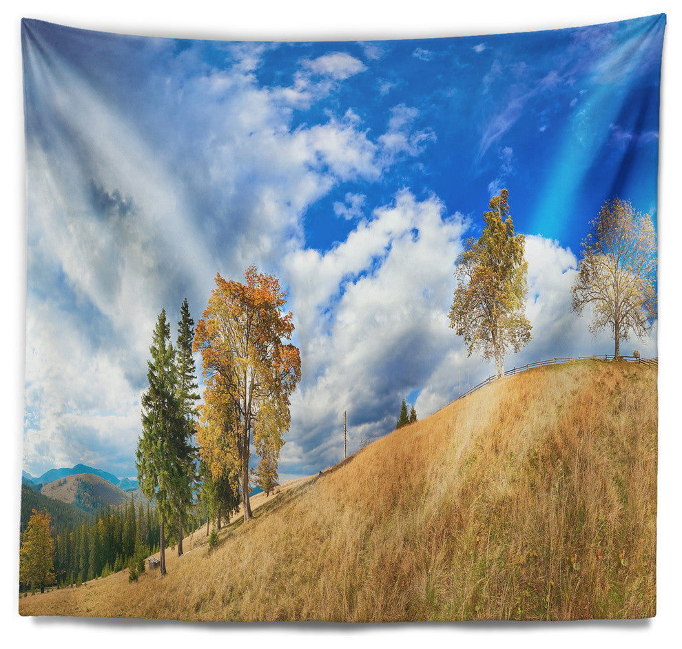 Mountain Autumn Panorama Landscape Wall Tapestry, 39"x32"