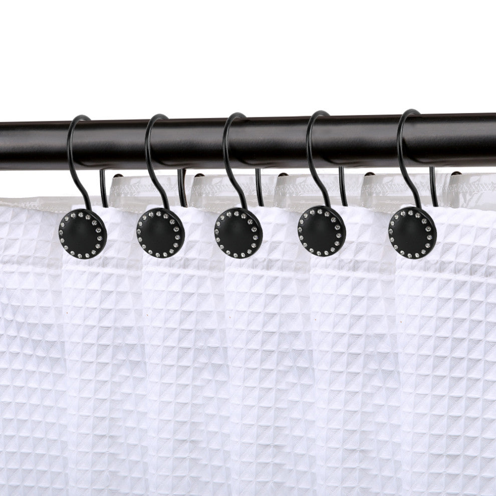 Utopia Alley Shower Hooks - Double Shower Curtain Rings for Bathroom, Set of 12, Black