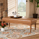 San Simeon Mid-Century Tan Faux Leather and Walnut Brown Wood Dining Bench