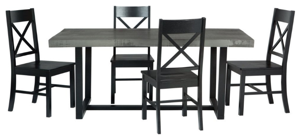 5-Piece Farmhouse Dining Set - Grey/Black