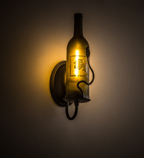 4W Tuscan Vineyard Etched Grapes Wine Bottle Wall Sconce