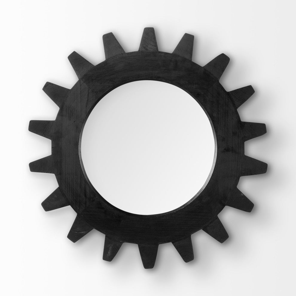 Sundance Black Solid Wood Frame Round Cog Mirror, 17"
