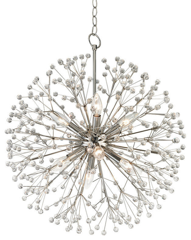 Dunkirk, 8 Light Chandelier, Polished Nickel Finish, Crystals
