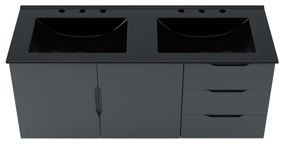 Double Sink Vanity Cabinet, Gray Black, Ceramic, Modern, Hotel Bathroom