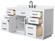 Beckett TK 60" White Single Vanity, White Quartz Top, 3-Hole, Black Trim