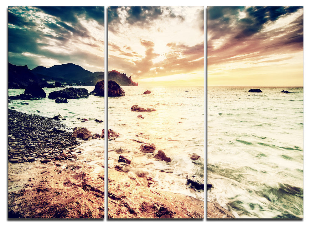 "Summer Seascape With Scenic View" Metal Wall Art, 3 Panels, 36"x28"