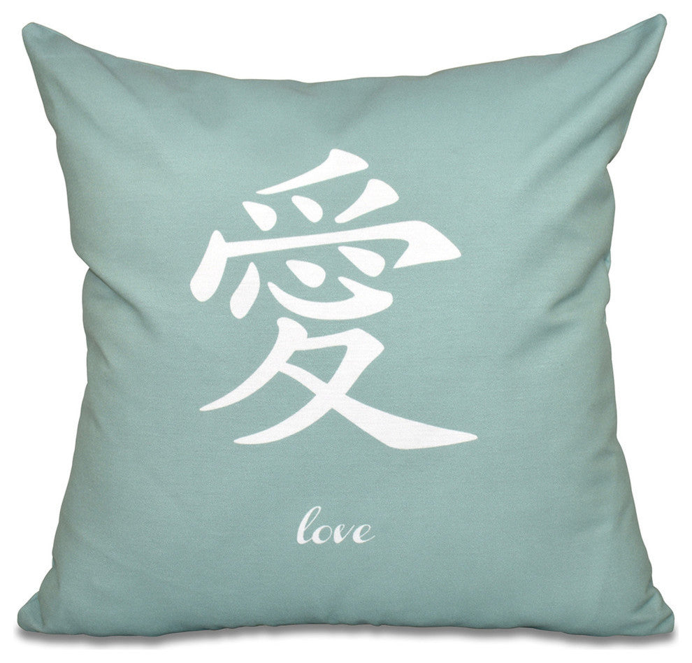 26"x26" Love, Word Print Pillow, Green
