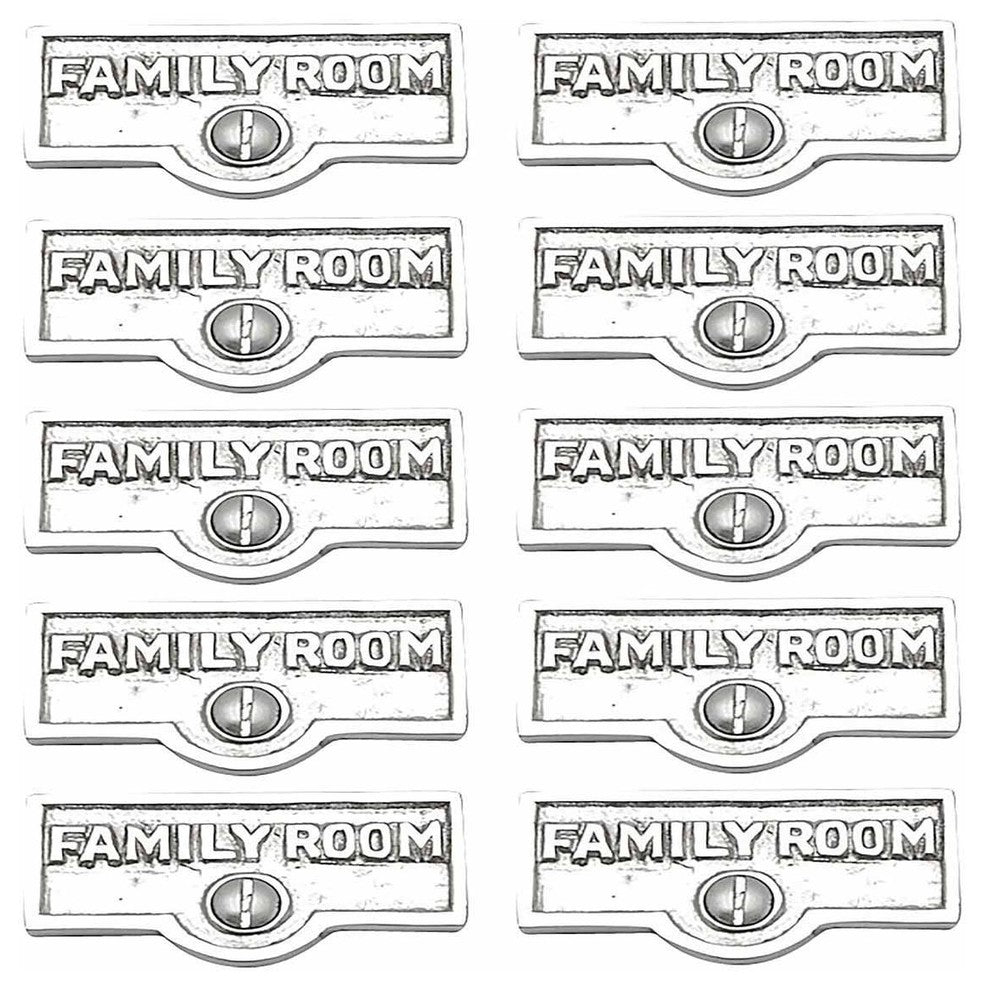 10 Switch Plate Tags FAMILY ROOM Name Signs Label Chrome Brass |