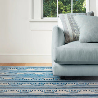 Kit Kemp x Dash & Albert Button Blue Hand Hooked Wool Rug, Blue, 2'6" x 8'