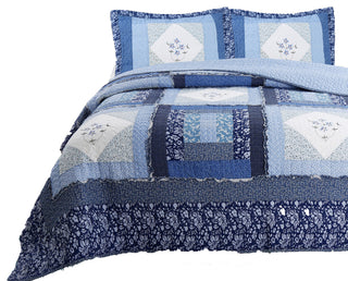 Hailey Blue 3-Piece Patchwork 100%Cotton Quilt Set, King Set