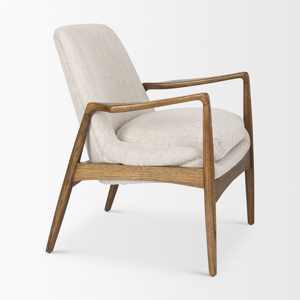 Westan Cream Fabric w/ Medium Brown Solid Wood Accent Chair