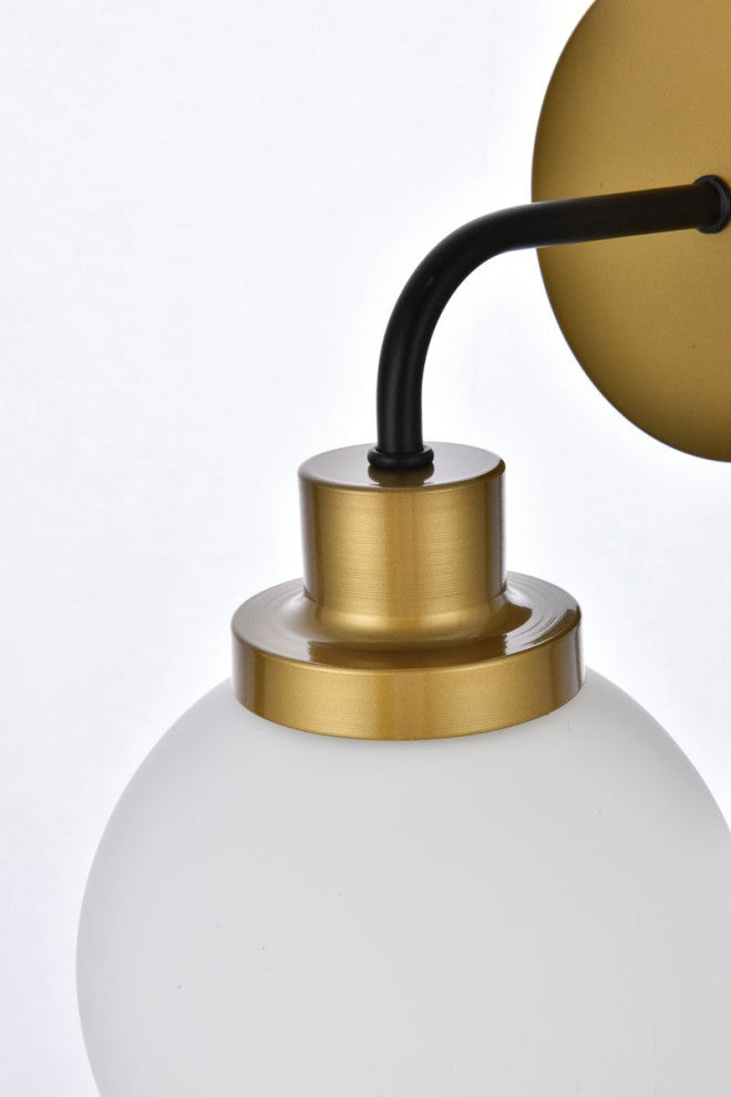 Helen 1-Light Bath Sconce, Black With Brass With Frosted Shade