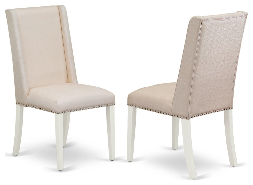 3Pc Dining Set, Round Table, 2 Upholstered Chairs, Linen White