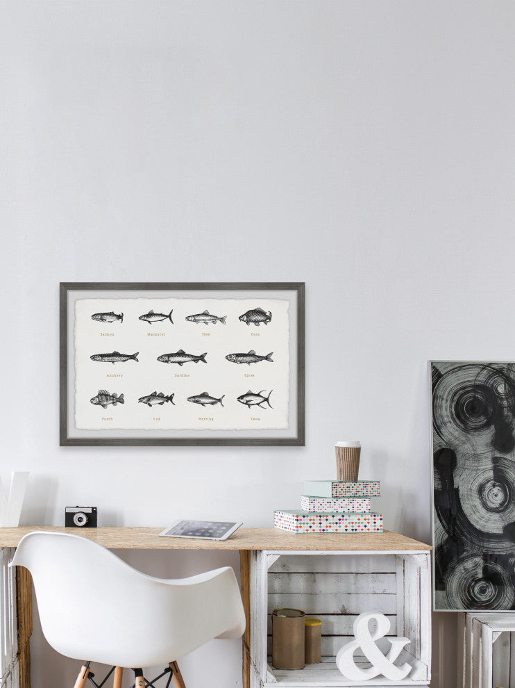 "Deep-Sea Fishes in White" Framed Painting Print, 12x8