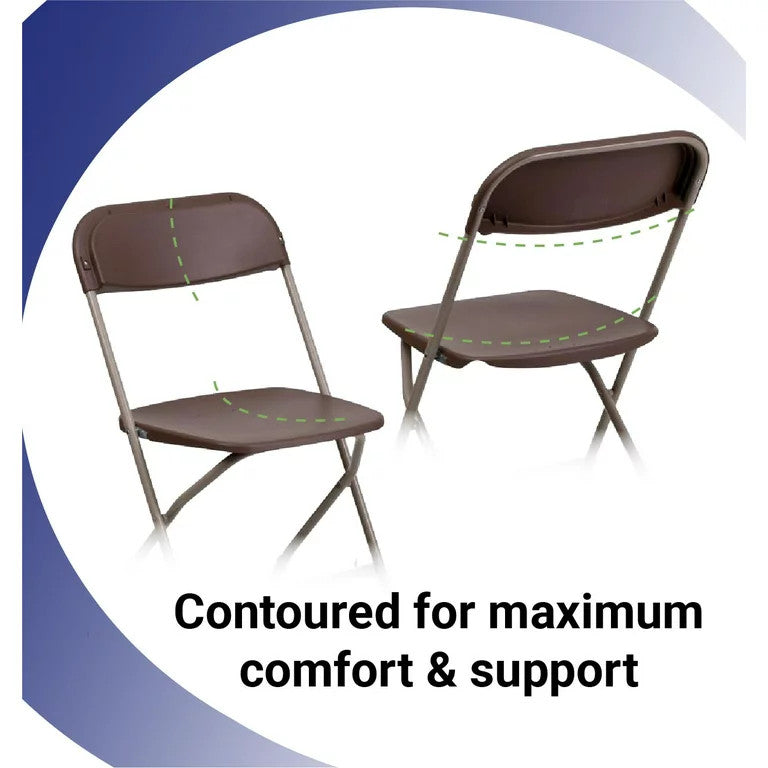 10 Pack Folding Chair, Coated Metal Frame With Plastic Seat & Open Back, Brown