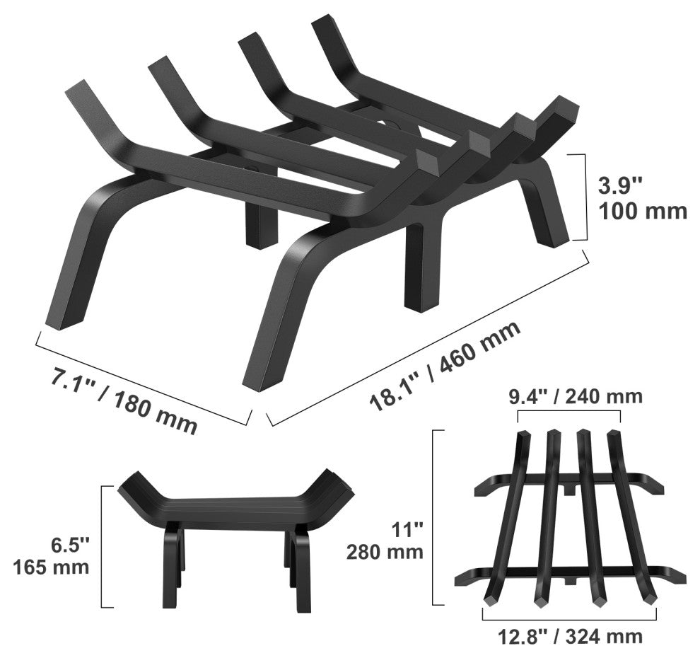 Vevor Fireplace Log Grate Powder-coated Steel Wood Burning Rack Holder