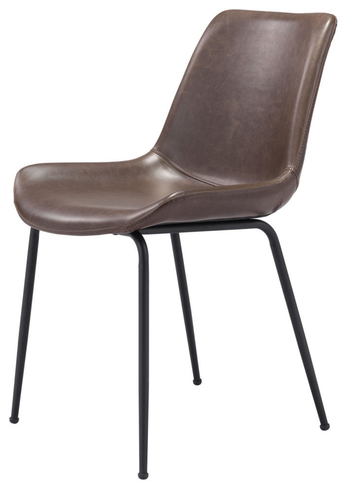 Dining Chair, Set of 2, Faux Vinyl Leather, Steel, Brown, Black, Mid Century
